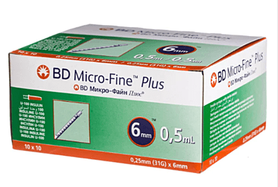 BD Micro-Fine Plus Insulin Syringe 6mm 0.5ml 100's